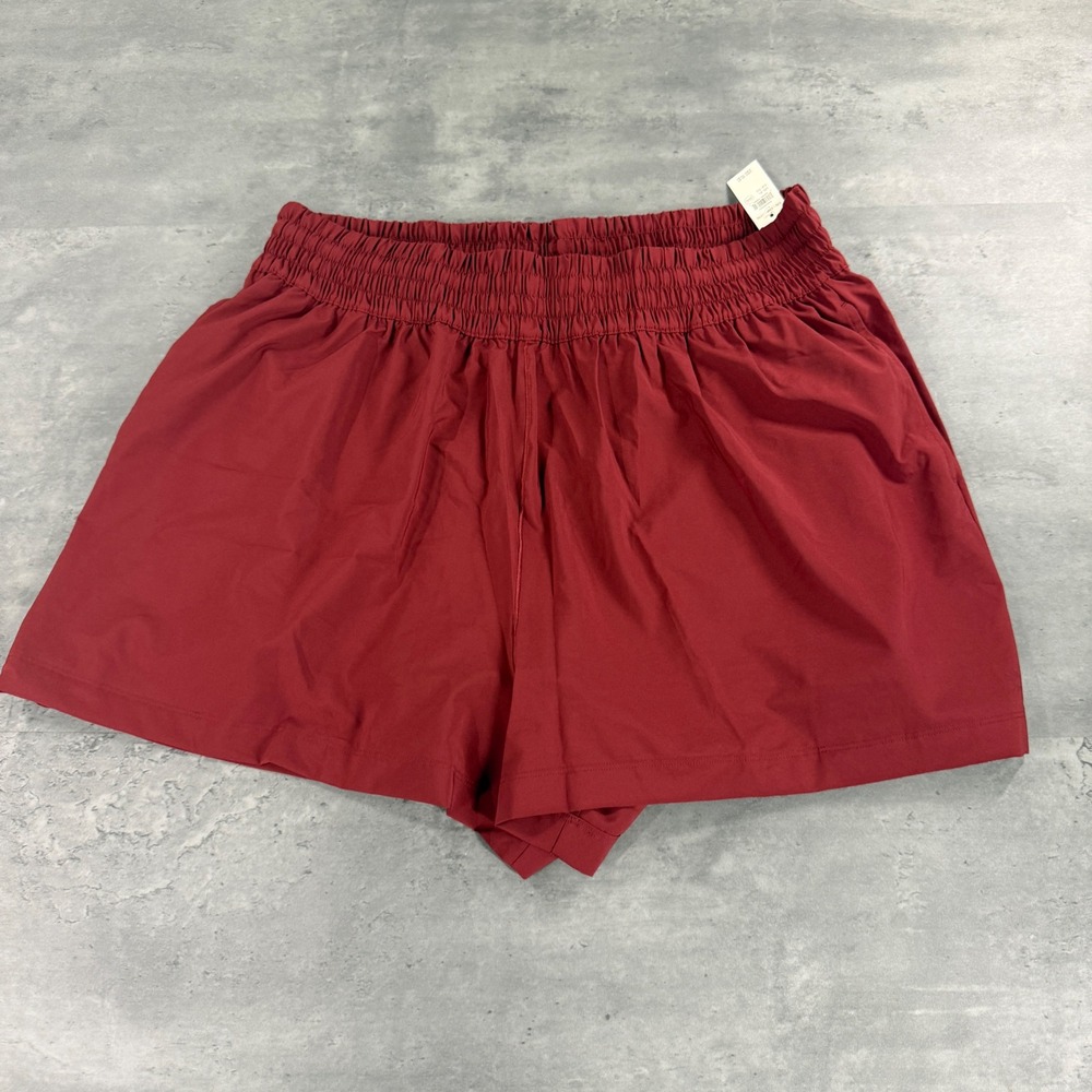 OFFLINE by Aerie Shorts Womens XL High Rise Smocked Burgundy Red Athletic NEW